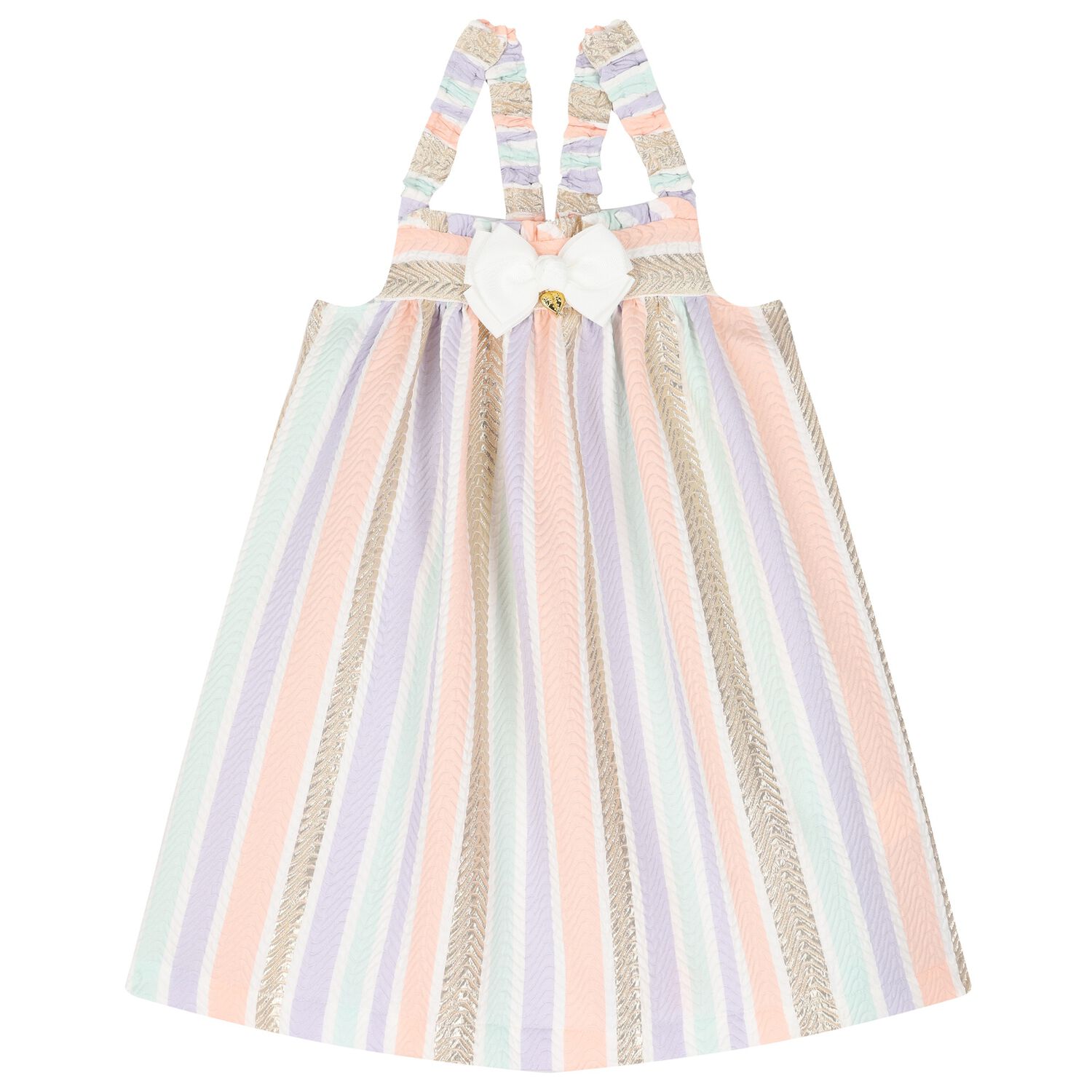 Girls Multi-Coloured Striped Jacquard Dress, 1, hi-res