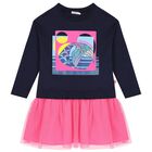 فستان بنات تول بشعار شوبيت باللون الكحلي و الوردي , 1, hi-res