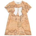 Girls Beige Logo Geo Map Dress , 1, hi-res