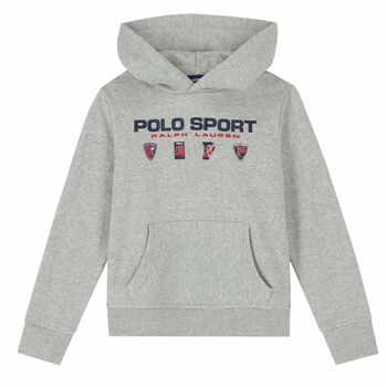 Ralph Lauren توب هودى بالشعار باللون الرمادى للاولاد, 1 توب هودى بالشعار باللون الرمادى للاولاد