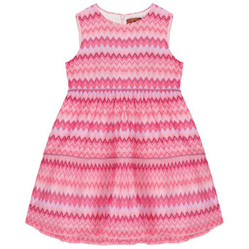 Girls Pink Knitted Zigzag Dress