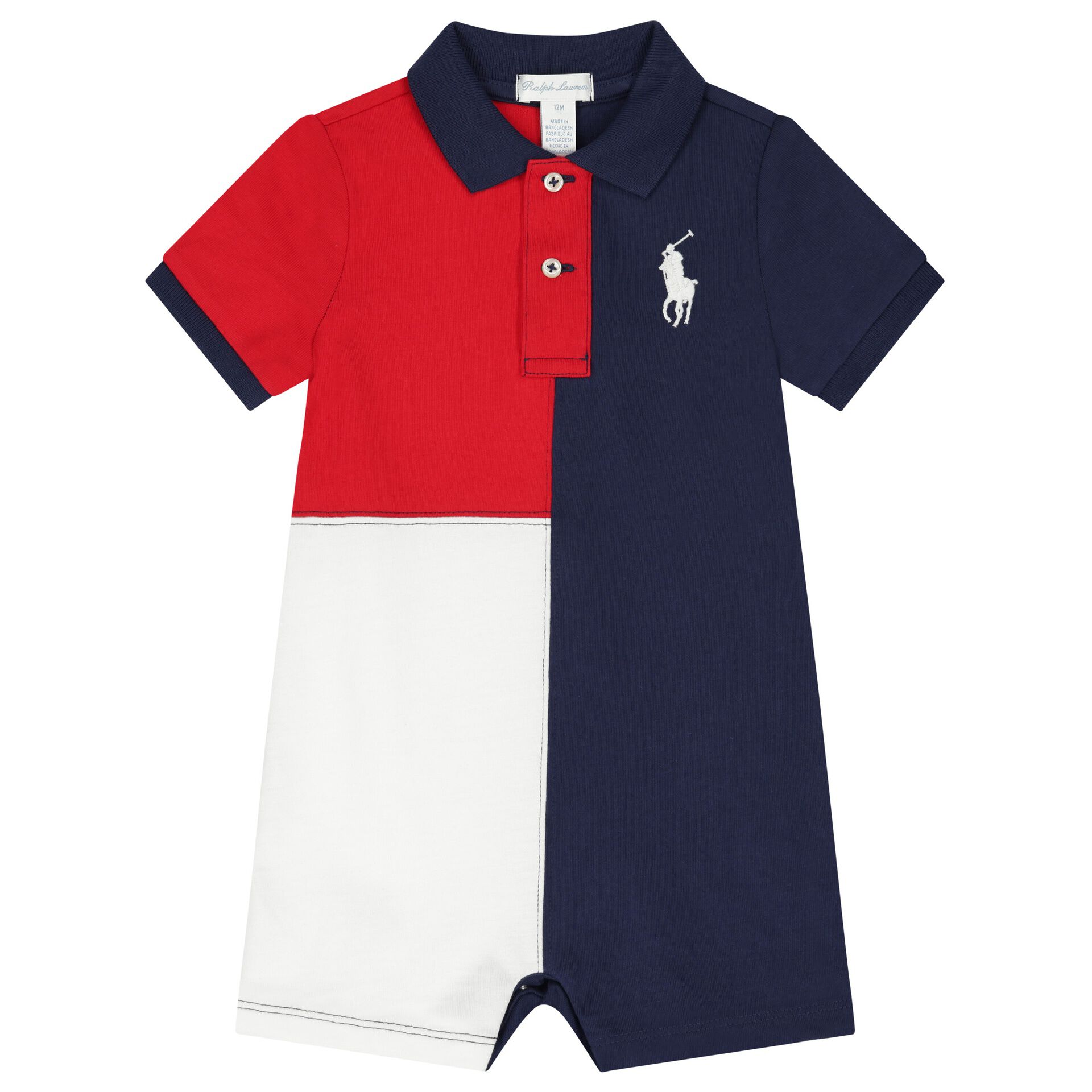 Ralph Lauren Baby Boys White Red Navy Blue Logo Polo Romper Junior Couture QA