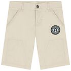 Boys Beige Logo Shorts, 1, hi-res