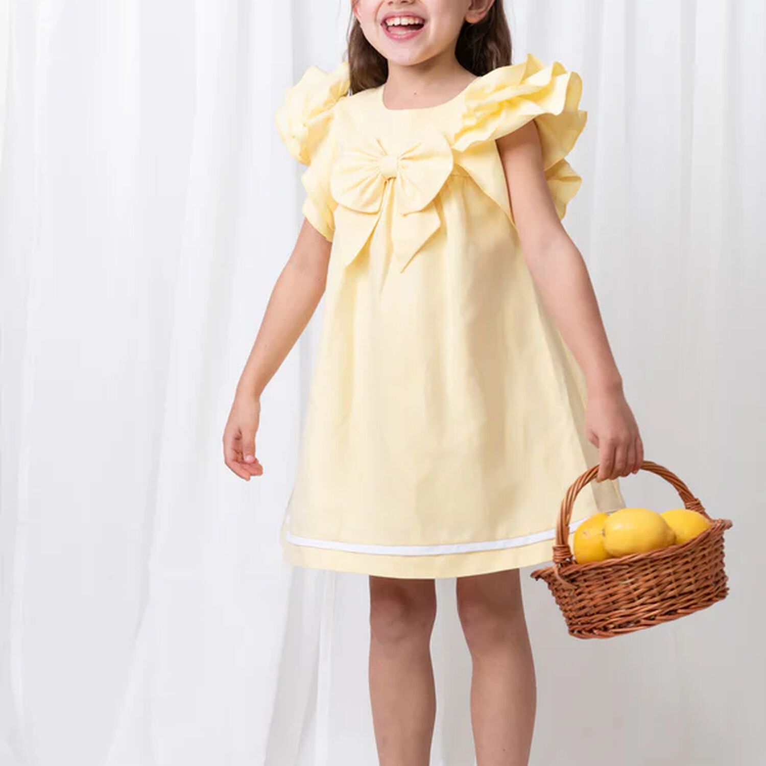 فستان من مكشكش باللون الاصفر للبنات, 3, hi-res