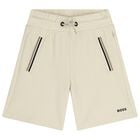 Boys Beige Logo Shorts, 2, hi-res
