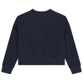 سويت شيرت بشعار أزرق داكن للبنات