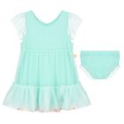 Younger Girls Blue Tiered Tulle Dress Set, 1, hi-res