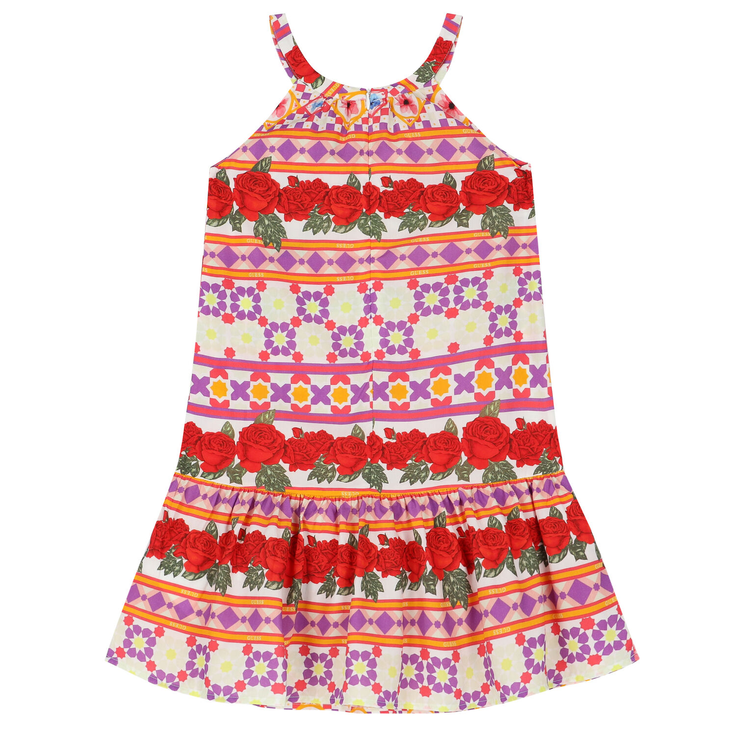 فستان بنات بطبعة الزهور باللون الأحمر والأبيض, 1, hi-res