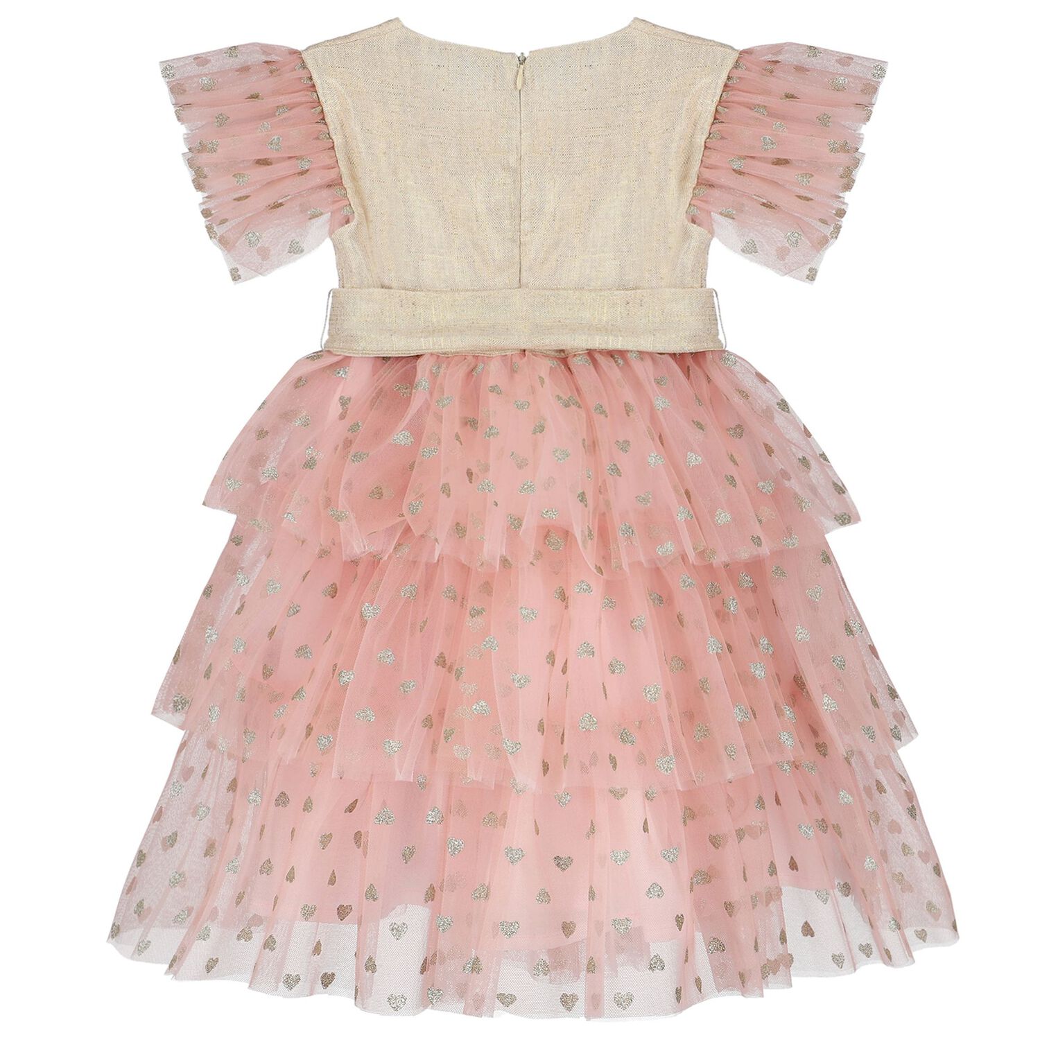 Girls Gold & Pink Tulle Bow Dress, 1, hi-res image number null