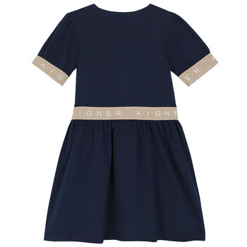Girls Navy Bear Logo Zip Dress