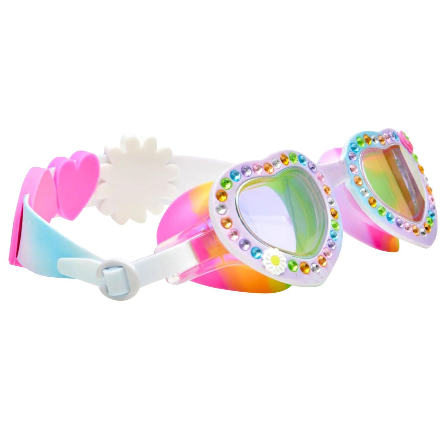 Girls Multi-Coloured Heart Rhinestone Swimming Goggles, 1, hi-res