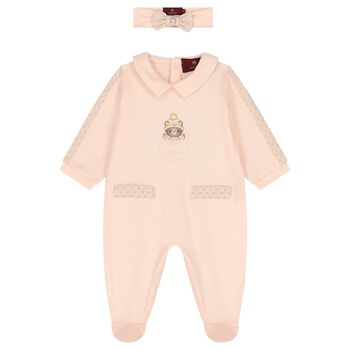 Baby Girls Peach Teddy Bear Logo Babygrow Gift Set