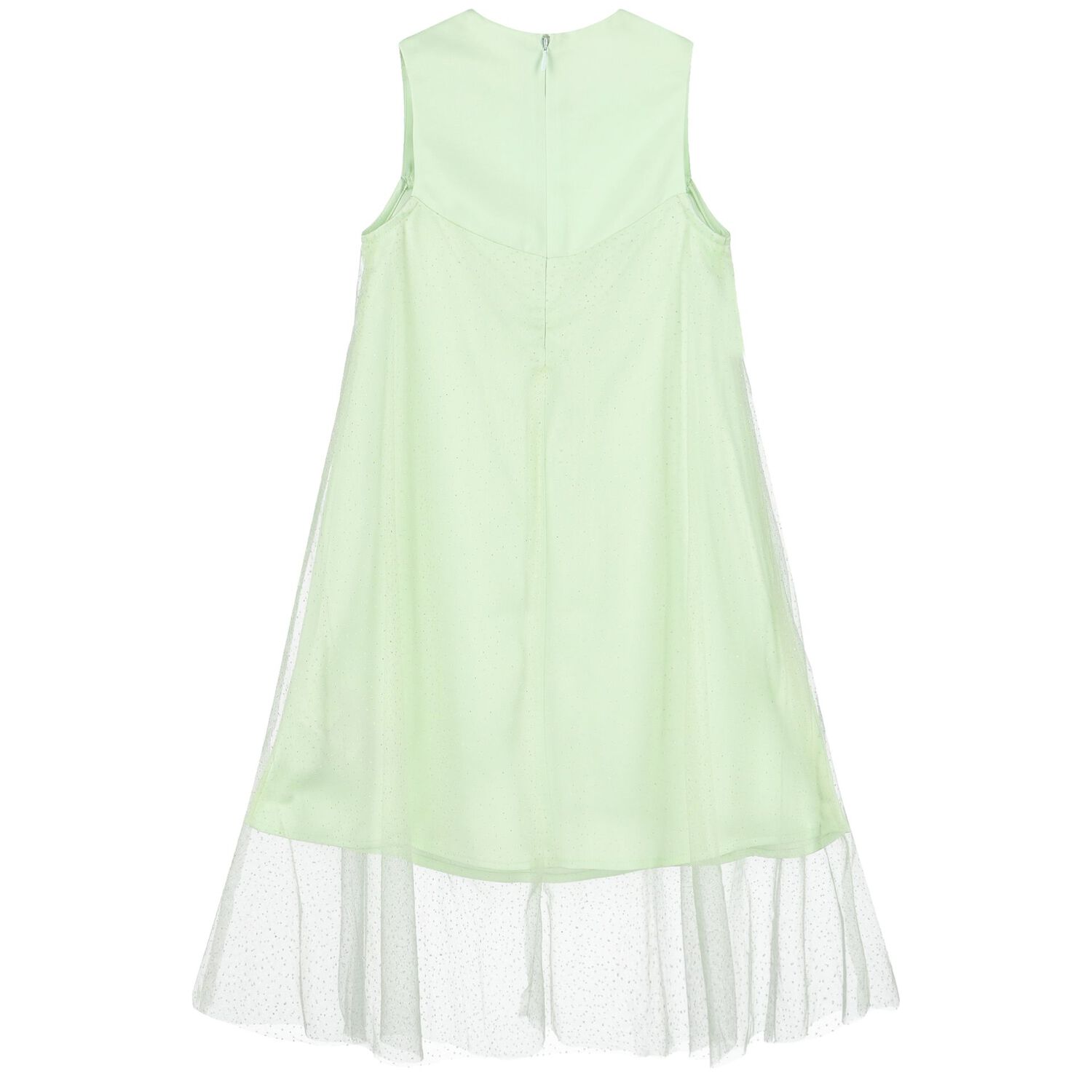 Girls Green Satin & Tulle Sparkle Dress, 1, hi-res