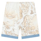 Younger Boys Beige Geo Map Shorts, 1, hi-res