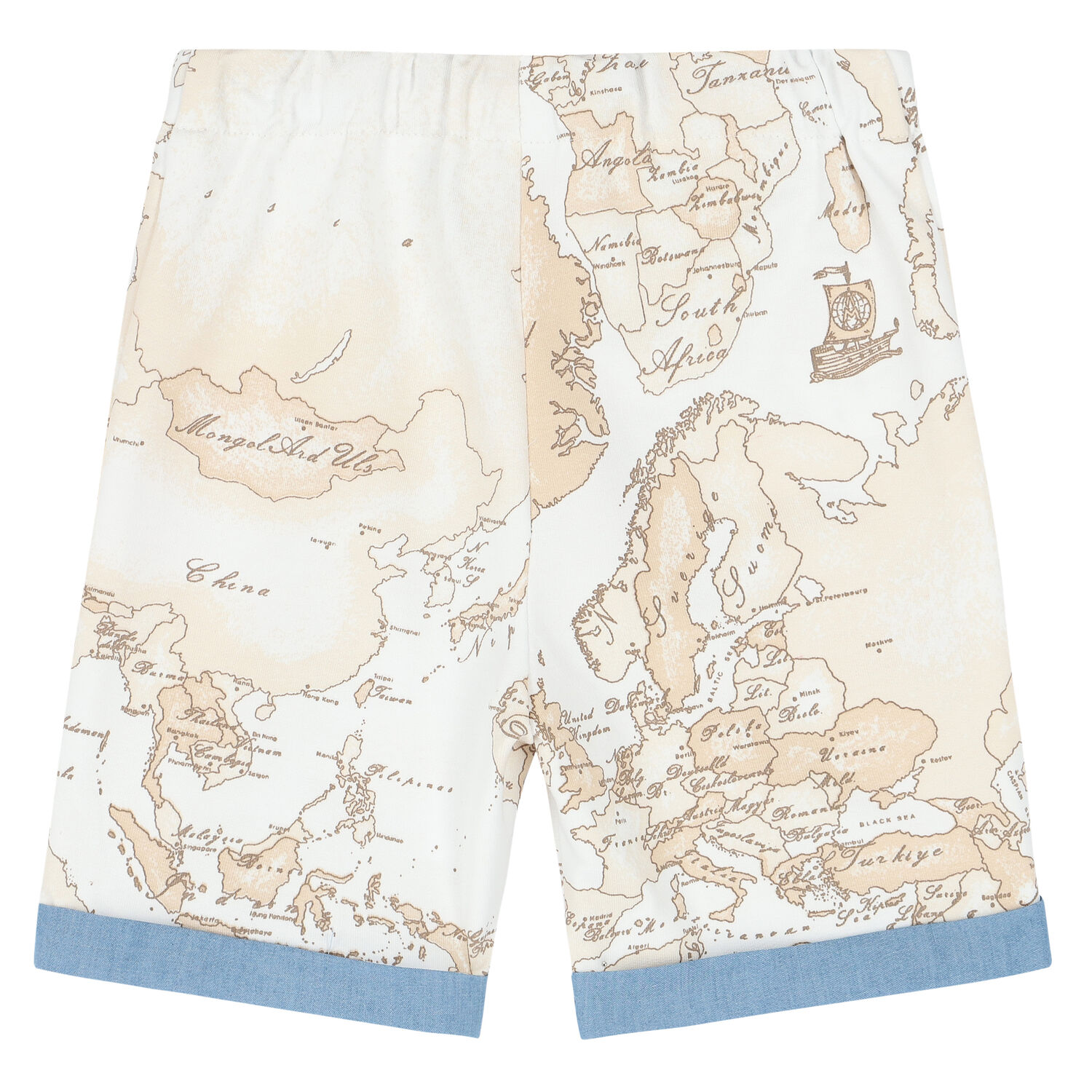 Younger Boys Beige Geo Map Shorts, 1, hi-res