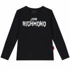 Boys Black Logo Long Sleeve Top, 1, hi-res