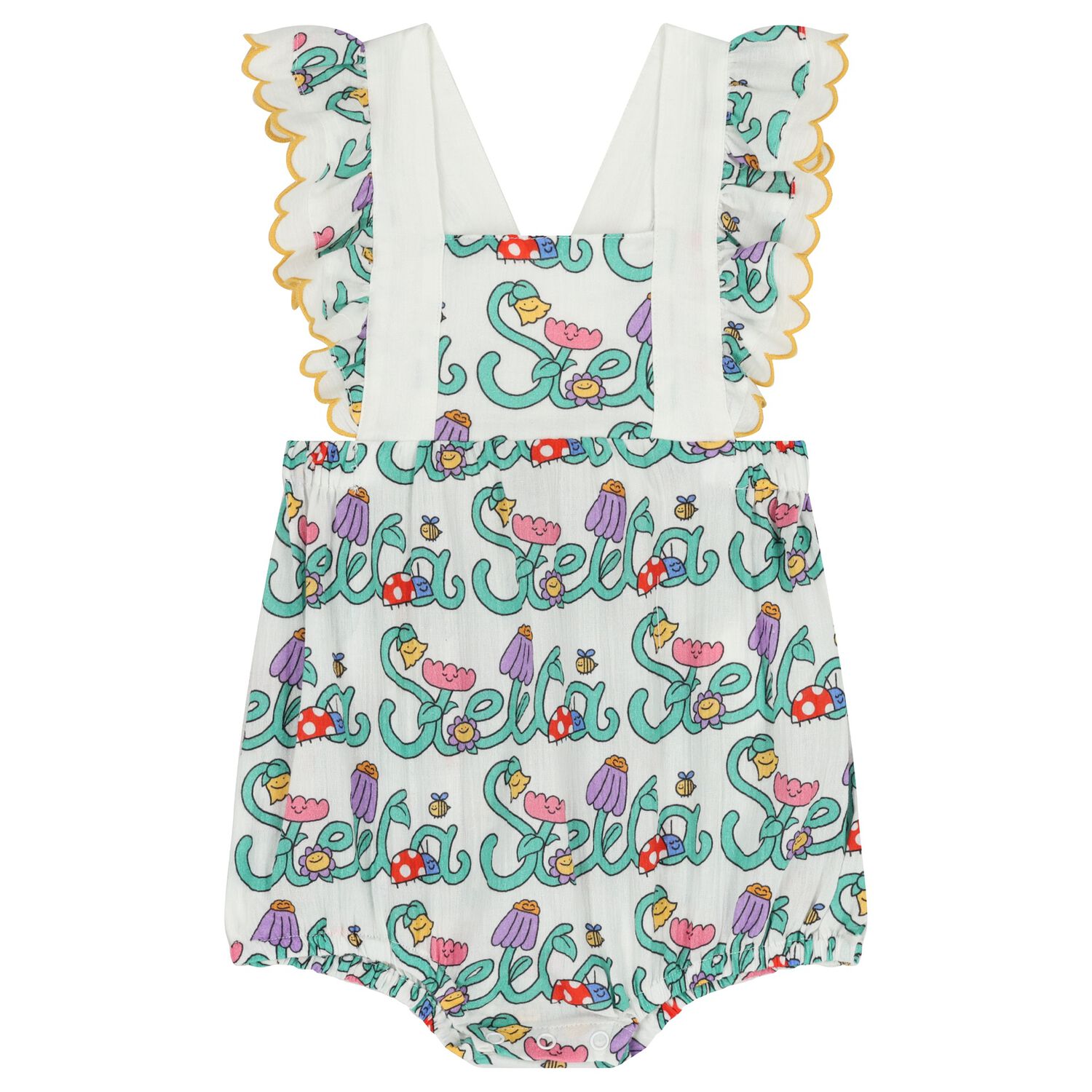 Baby Girls Ivory Floral Logo Romper, 1, hi-res