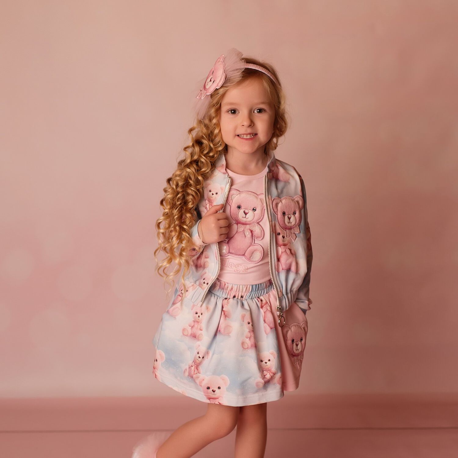 Girls Blue & Pink Teddy Bear Skirt, 1, hi-res image number null