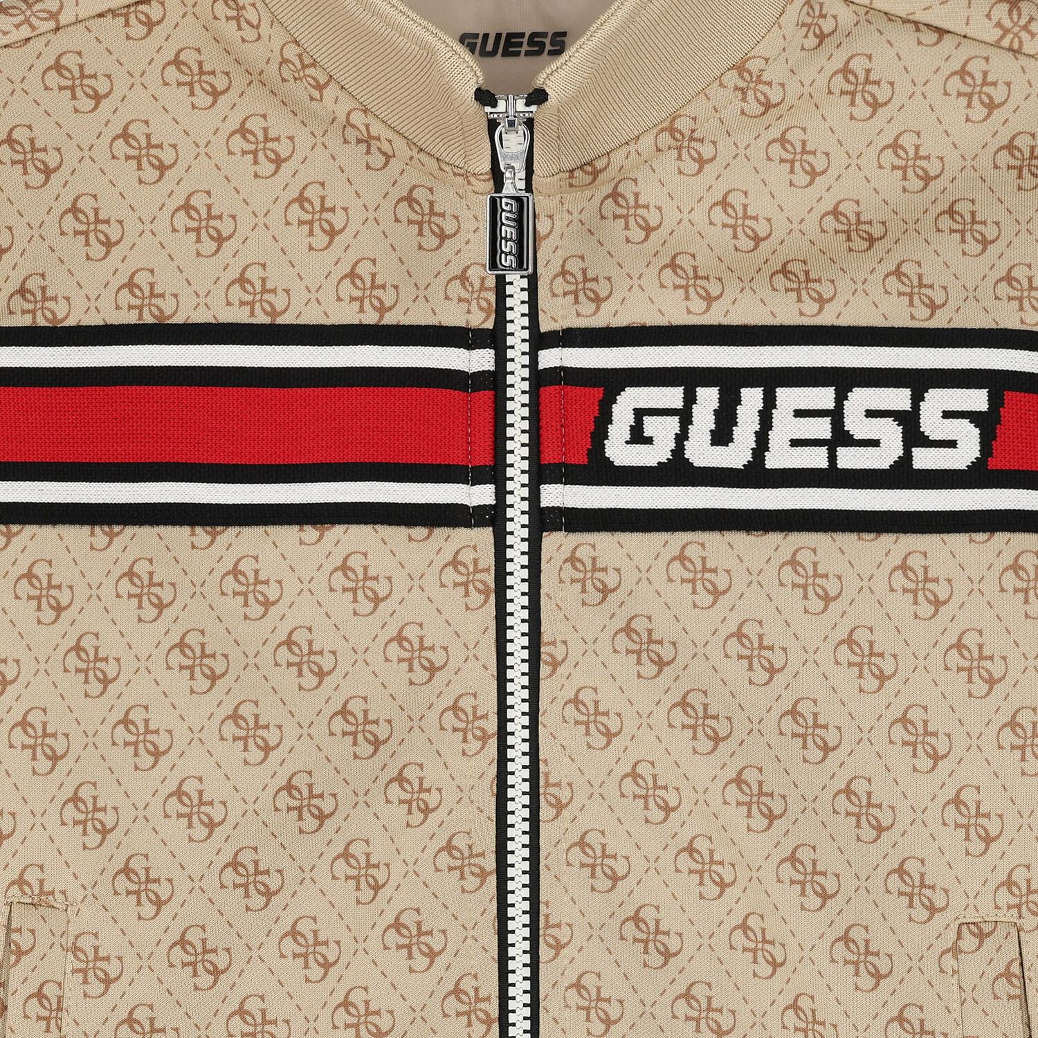 توب هودي بسحاب أولاد بالشعار باللون البيج, 1, hi-res