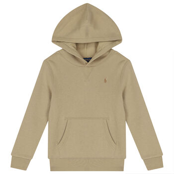 Boys Beige Logo Hooded Top