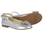 Girls Silver Ballerina Bow Shoes, 1, hi-res