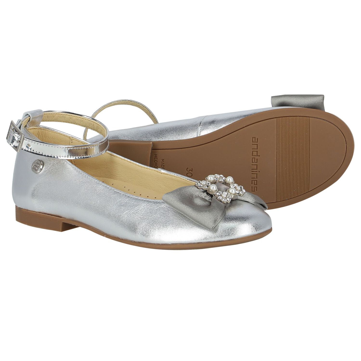 Girls Silver Ballerina Bow Shoes, 1, hi-res image number null