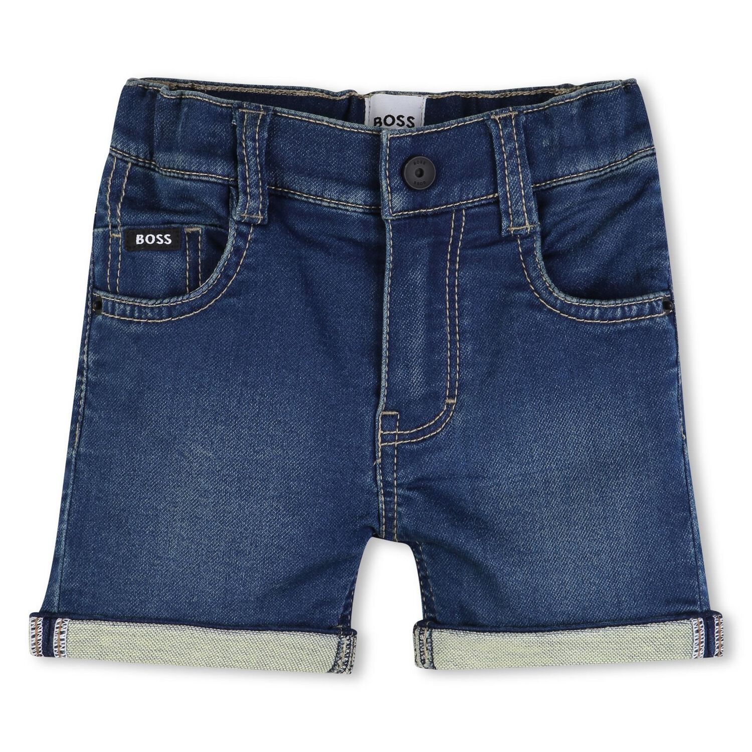 Younger Boys Blue Denim Shorts, 1, hi-res