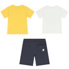 Boys Yellow, White & Navy Blue Shorts Set, 2, hi-res