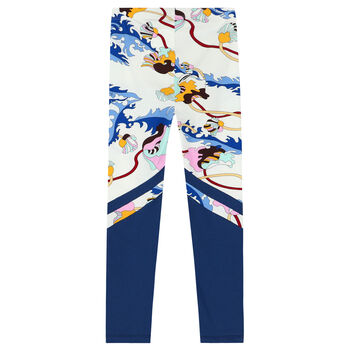 Girls White Printed Leggings