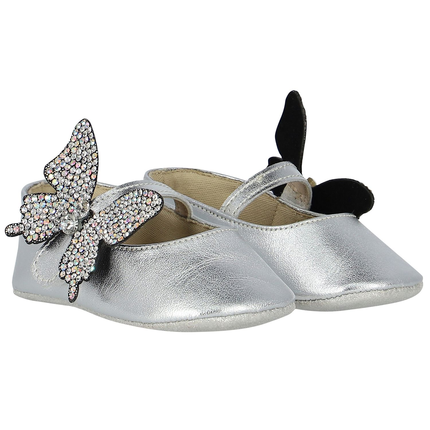 Baby Girls Silver Butterfly Shoes, 1, hi-res image number null