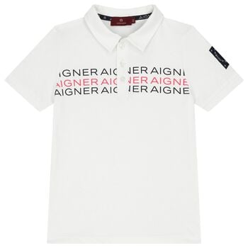 تيشيرت أولاد بولو بالشعار باللون الأبيض  