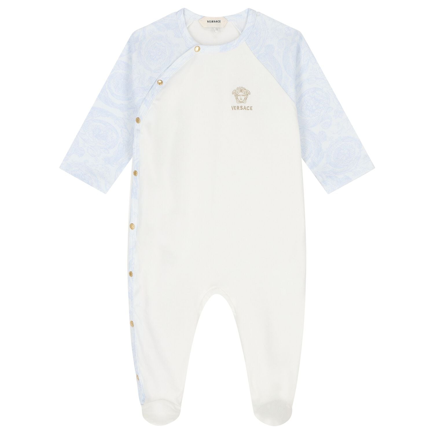 Baby Boys White & Blue Barocco Babygrow, 1, hi-res