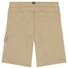 Boys Beige Logo Shorts, 1, hi-res