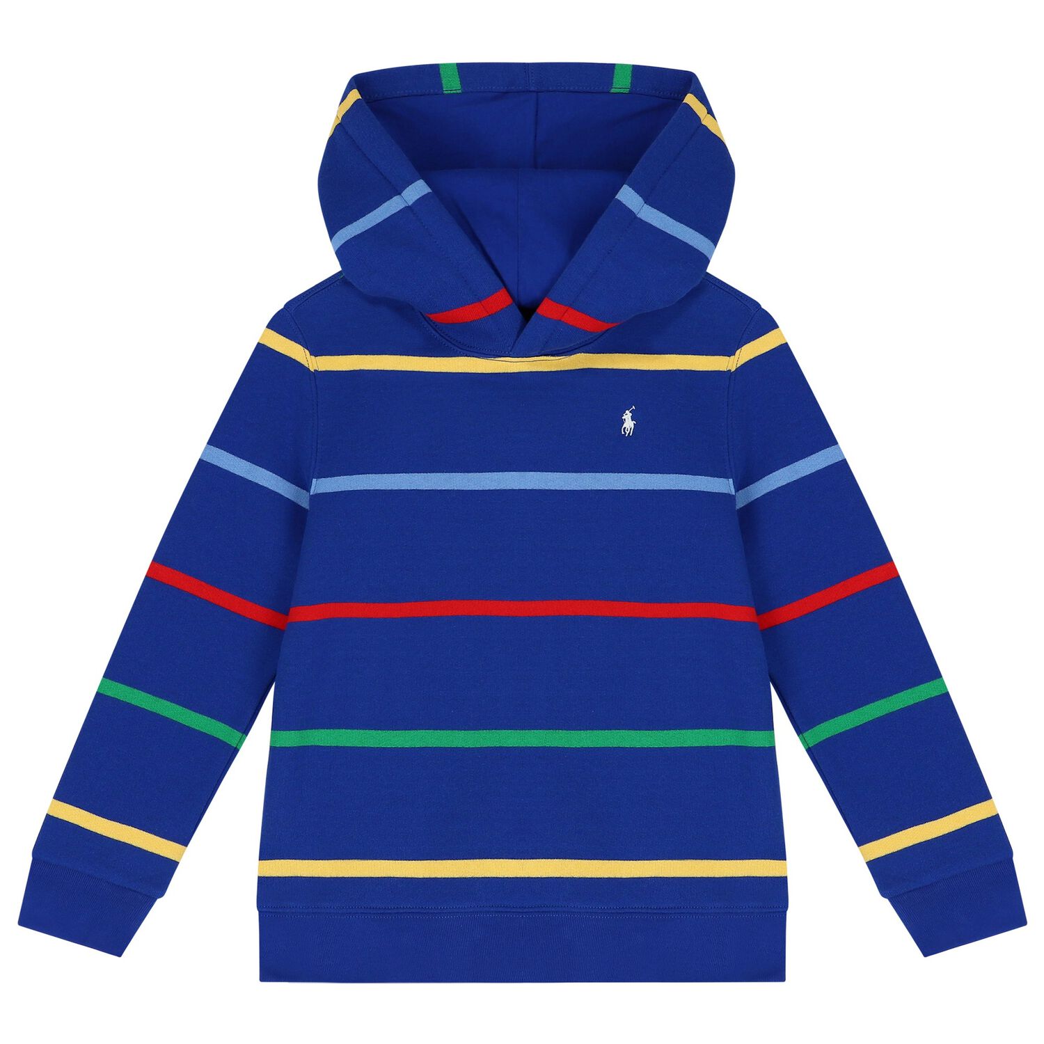 Boys Blue Logo Striped Hooded Top, 1, hi-res