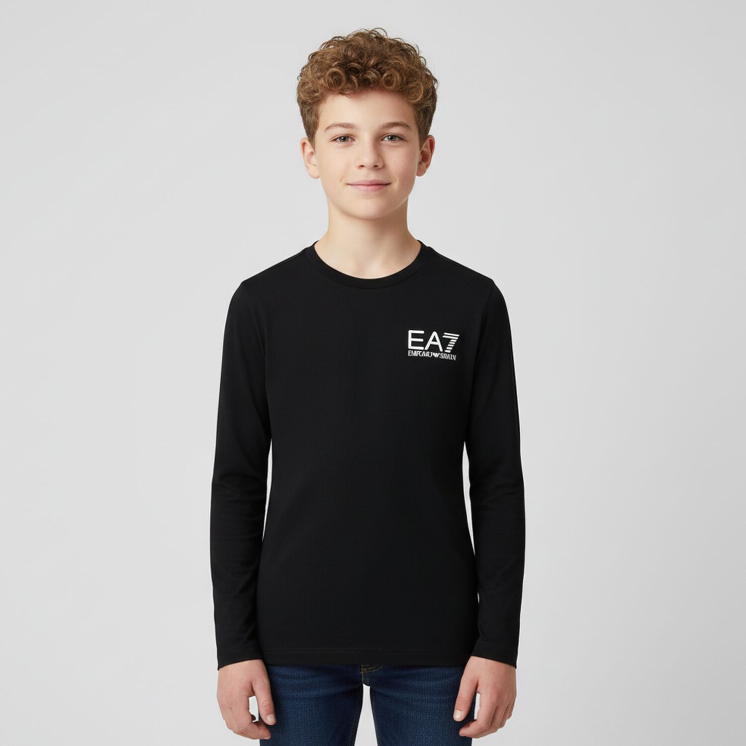 Boys Black Logo Long Sleeve Top, 1, hi-res