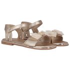 Girls Gold Leather Tulle Bow Sandal, 2, hi-res