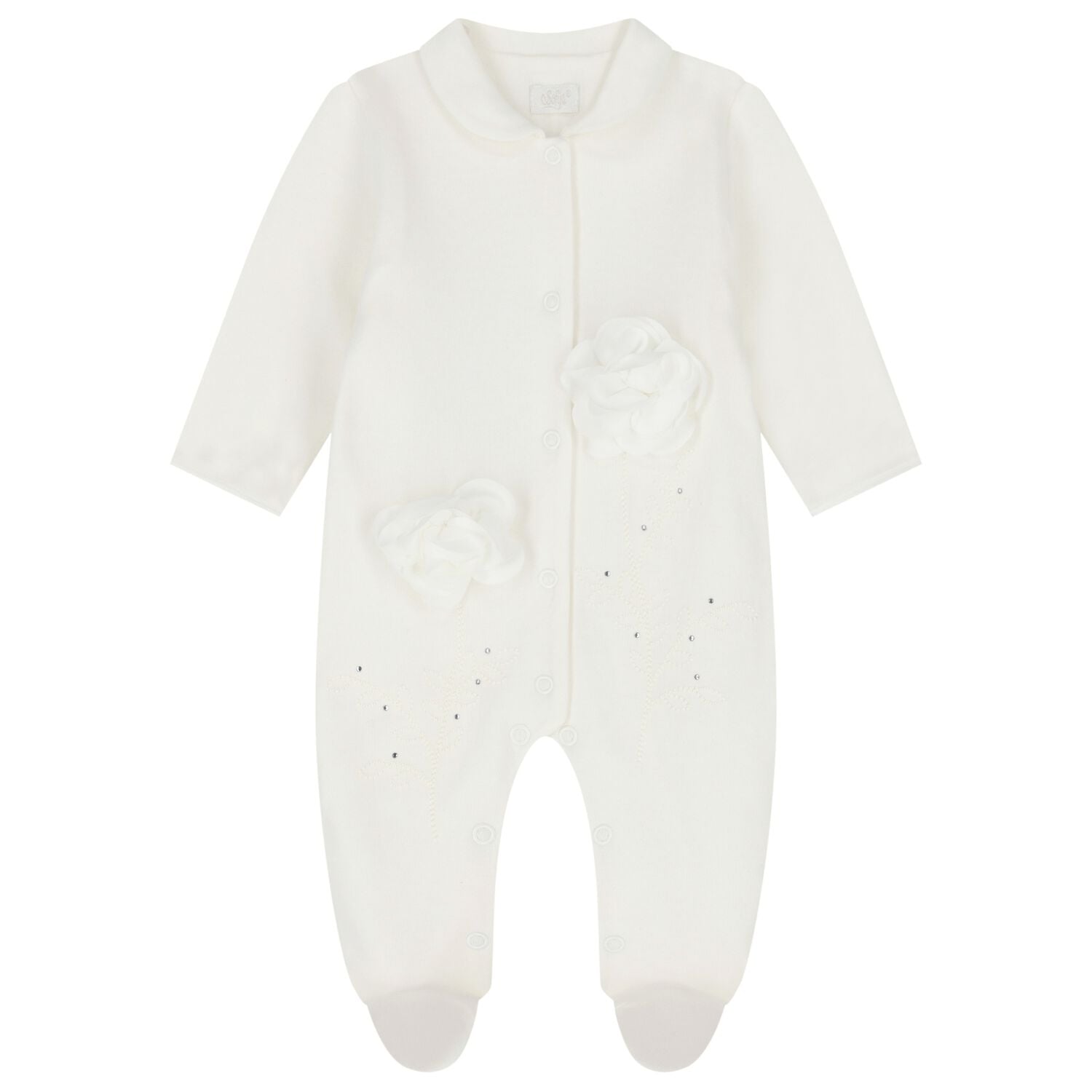 Baby Girls Ivory Embellished Rose Babygrow, 1, hi-res