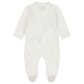 Baby Girls Ivory Embellished Rose Babygrow