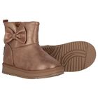 Girls Metallic Gold Faux Leather Bow Boots, 1, hi-res