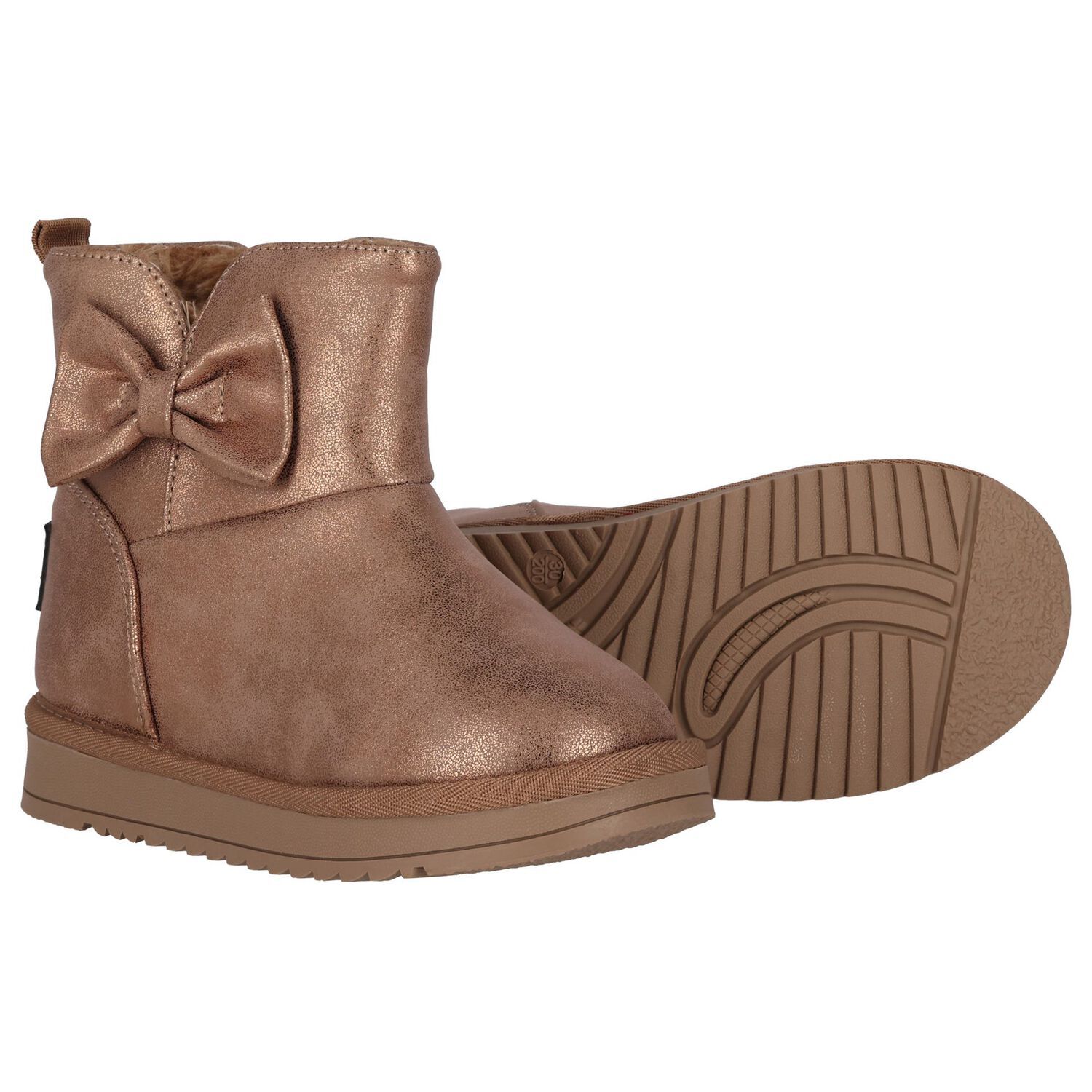 Girls Metallic Gold Faux Leather Bow Boots, 1, hi-res