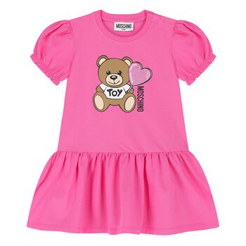 Younger Girls Pink Teddy Bear Logo Dress