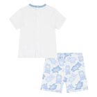 Baby Boys White & Blue Teddy Bear Shorts Set, 1, hi-res
