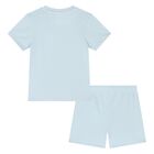 Younger Boys Blue Cotton Logo Shorts Set, 1, hi-res