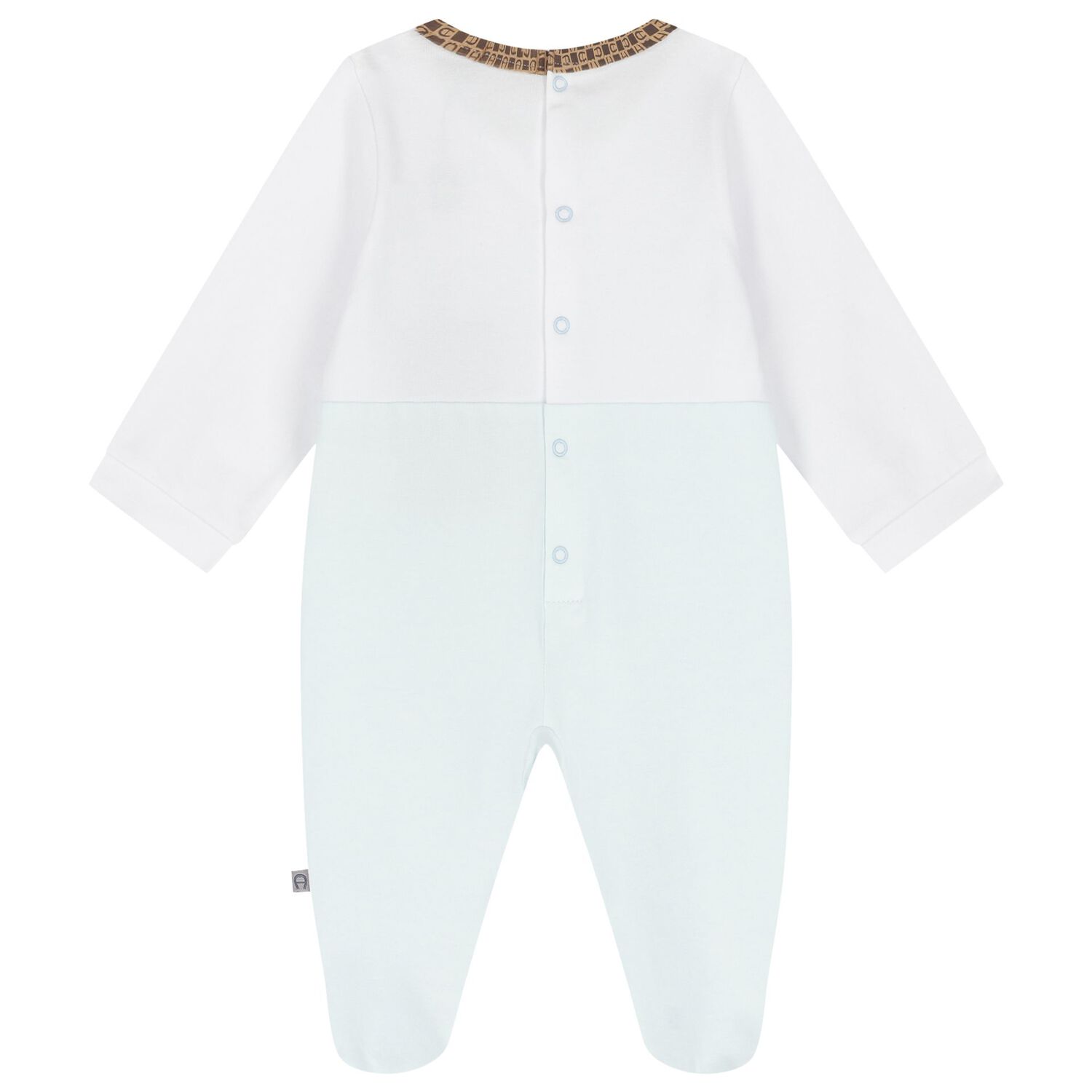 Baby Boys White & Blue Logo Babygrow, 1, hi-res