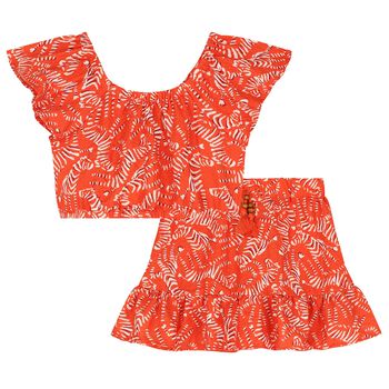 Girls Pink & Orange Ruffled Skirt Set