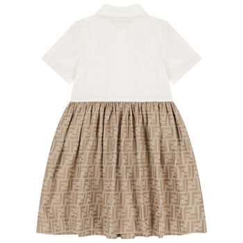 Girls Ivory & Beige FF Logo Dress