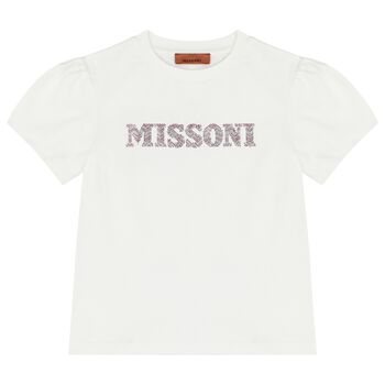 بلوزة بشعار احجار الراين باللون الابيض للبنات 