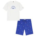 Boys White & Blue Logo Shorts Set, 2, hi-res
