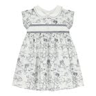 Baby Girls White & Navy Blue Smocked Dress, 1, hi-res
