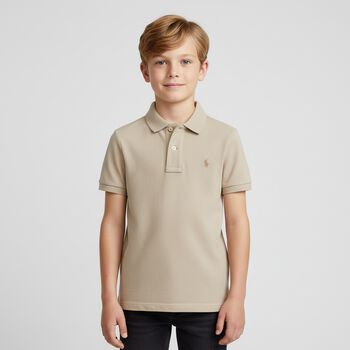 Boys Beige Logo Polo Shirt, 1 Boys Beige Logo Polo Shirt